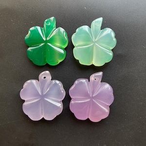 Clover,Four leaves natural chalcedony Agate stone pendant,green,pink,purple,lavender,white gemstone,link,Healing making handmade jewelry
