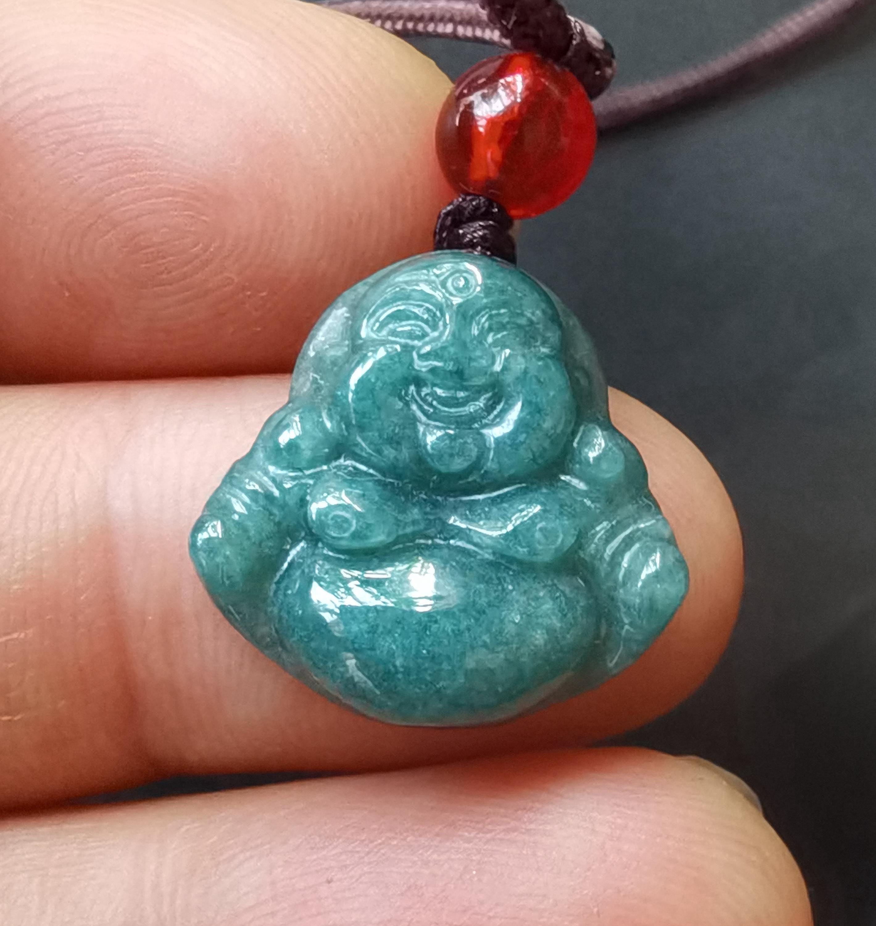 仏教の神々、仏陀、天然ブルージェダイト翡翠石ペンダント、グレードA