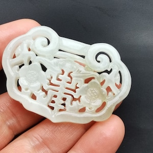 Flower bat bird jade pendant, Lock Carved Green natural Jade Pendant, Double Face Amulet Talisman for handmade Necklace Pendant Jewerly MX