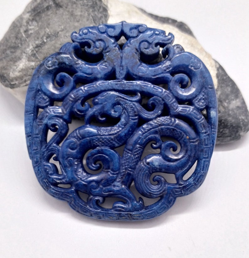 Chinese ancient Jade stone Pendant Carved Dragon phoenix Blue Etsy
