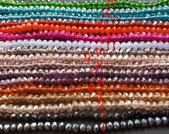 17Color, 4mm faceted Rondelle glass strand,black,blue,pink,red,green,yellow,silver,purple,white,orange,champagne,AB shiny beads,Loose beads