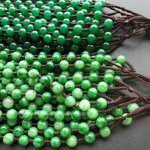 24&quot; round green jade stone necklace,handmade weave dark brown rope cord necklace for pendant,agate stone,gemstone necklace