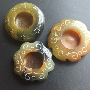 Chinese jade cup beads,carved natural jade stone,Circle Coin jade bead,almulet gemstone bead jewelry