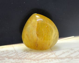 Golden Rutilated Quartz Cabochon: Natural Teardrop Gemstone Pendant