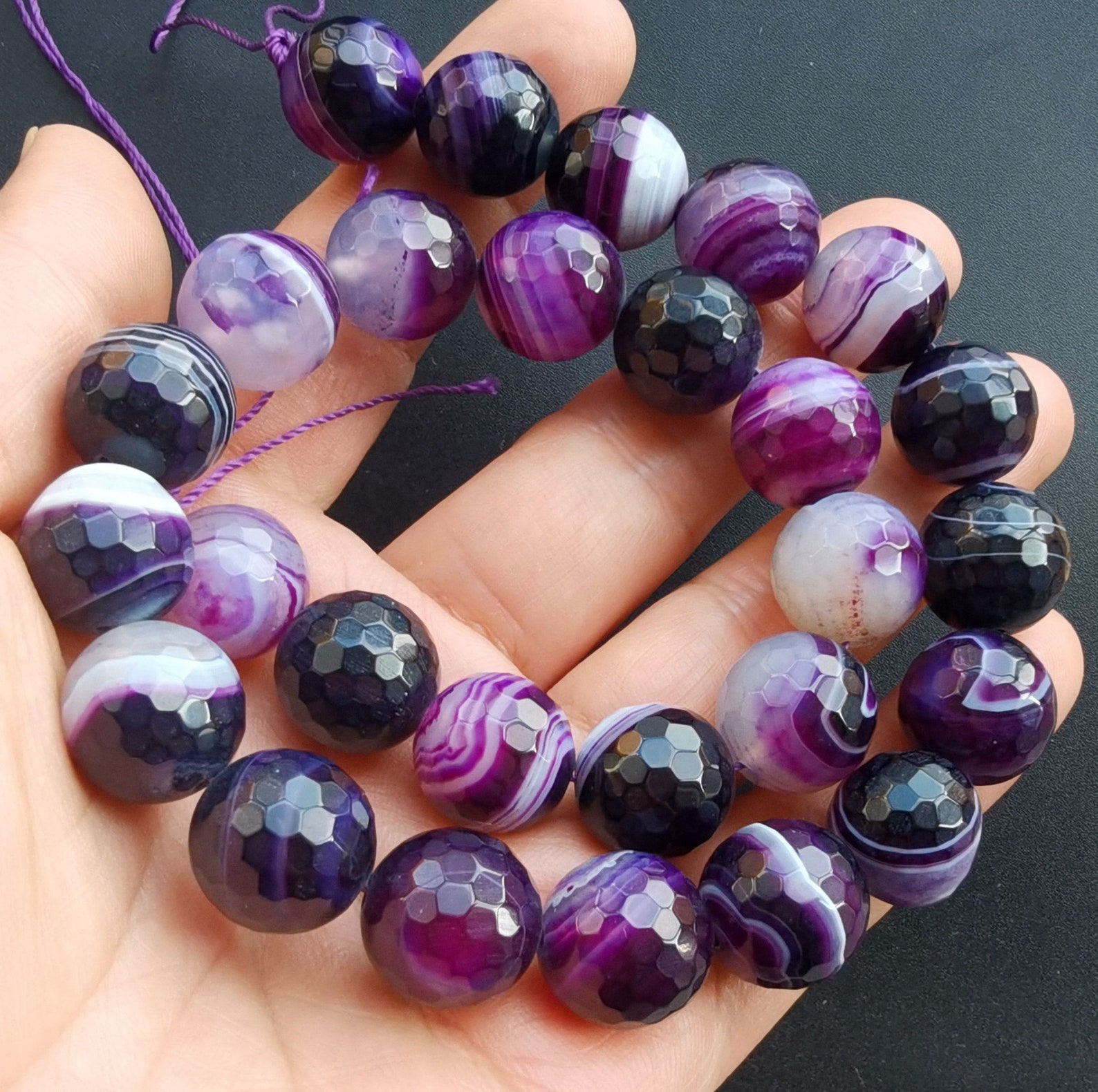 14mm Faceted Purple Vein Agate Stone Strandround Crackle - Etsy