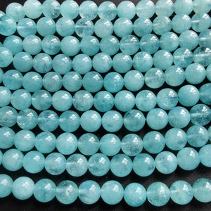 Rond Aquamarine Quartz Strand, 8mm,10mm,12mm, Blue lisse perle ronde, perles de pierre en cristal lâche, Full One Strand 15.5 image 4