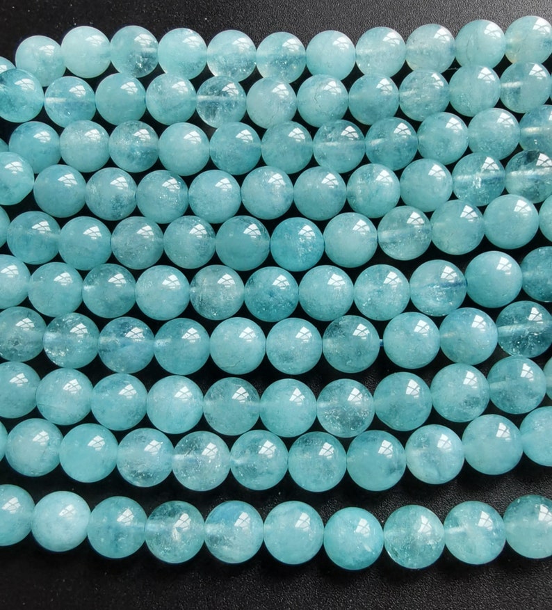 Rond Aquamarine Quartz Strand, 8mm,10mm,12mm, Blue lisse perle ronde, perles de pierre en cristal lâche, Full One Strand 15.5 image 4