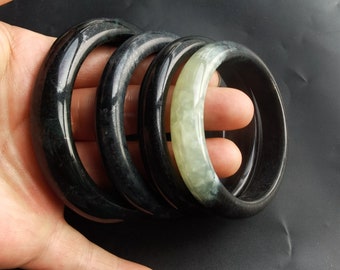 intérieur 53mm-59mm, bracelet de bande de pierre de jade noir vert naturel lisse de cercle, jade chinois de Xiuyu, bracelet de bande de femme/homme de pierre précieuse, meilleur cadeau