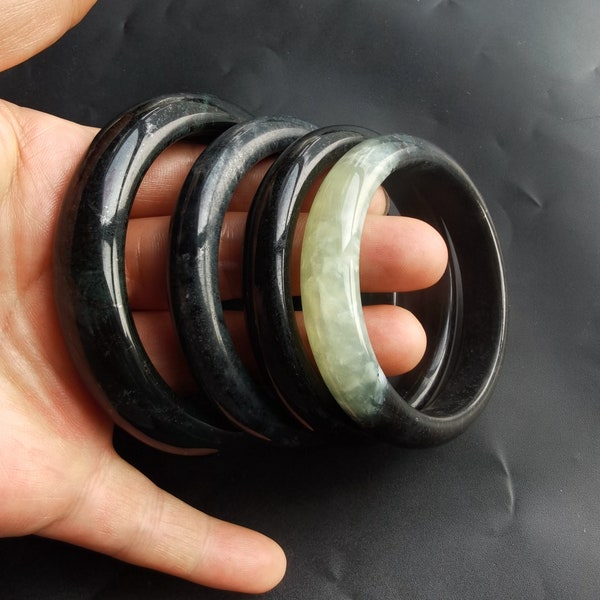 inner 53mm-59mm,Circle smooth natural green black jade stone band Bangle,Chinese Xiuyu jade,gemstone woman/man band bangle,best gift