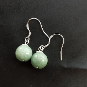 one pair round natural green jadeite earring dangle,Silver 925 Earring,Grade A,Untreated,Guatemala jade stone, for woman girl gift,Birthday
