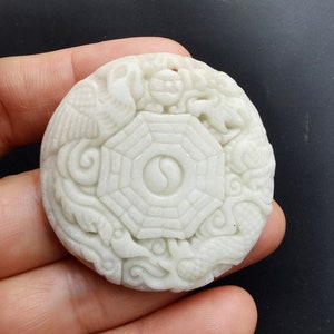 Circle Dragon Phoenix Eight Diagrams,Carved chinese White Jade stone Pendant,Amulet Talisman Necklace Pendant bead Jewerly MW1