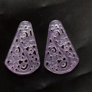 2pcs,Hollow Teardrop flower carving lavender jade stone pendant drop,Amulet for handmade earring bead,bracelet bead,Necklace bead Jewelry MG