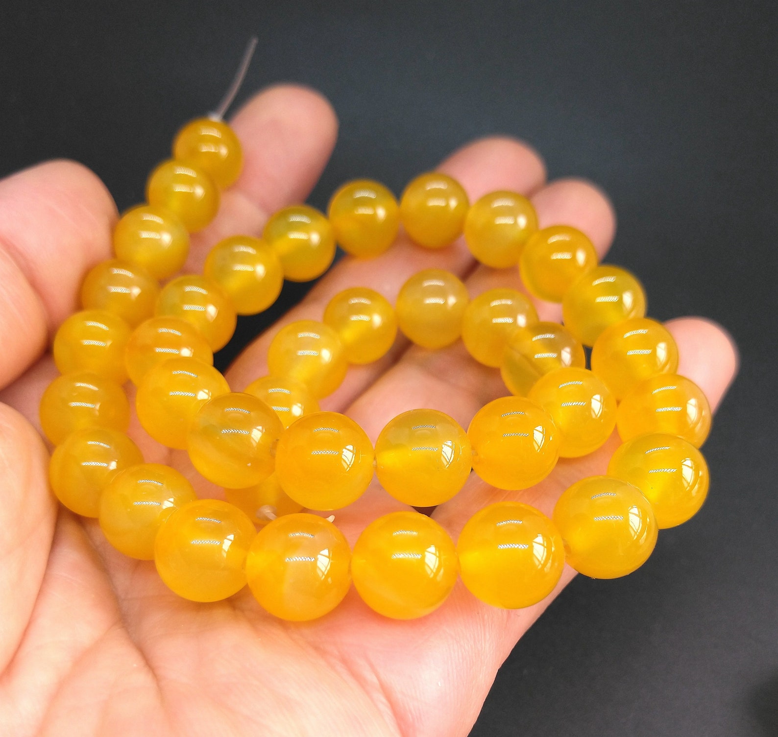 10mm Round Smooth Yellow Agate Beads Semiprecious Gemstone Etsy