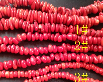 Heshi Nugget red Color Coral beads Strand, 4mm-7mm dyed Gemstone Beads, Full 1 Strand 16", charm necklace bead, bracelet bead, earring bead