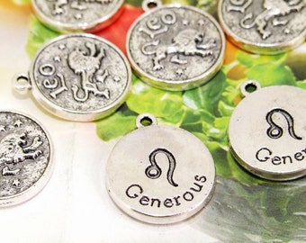 10Beads--- Charm Leo Generous Word Coin Bead Pendant  Link  Beads Silver Plated Filigree Findings Metal Connector Link Beads 18mm 3H