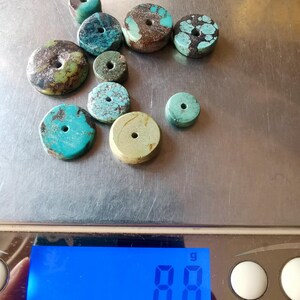 8.8g 10beads Genuine coin donut,natural old turquoise,green black loose beads,for making earring beads,bracelet beads,necklace image 2