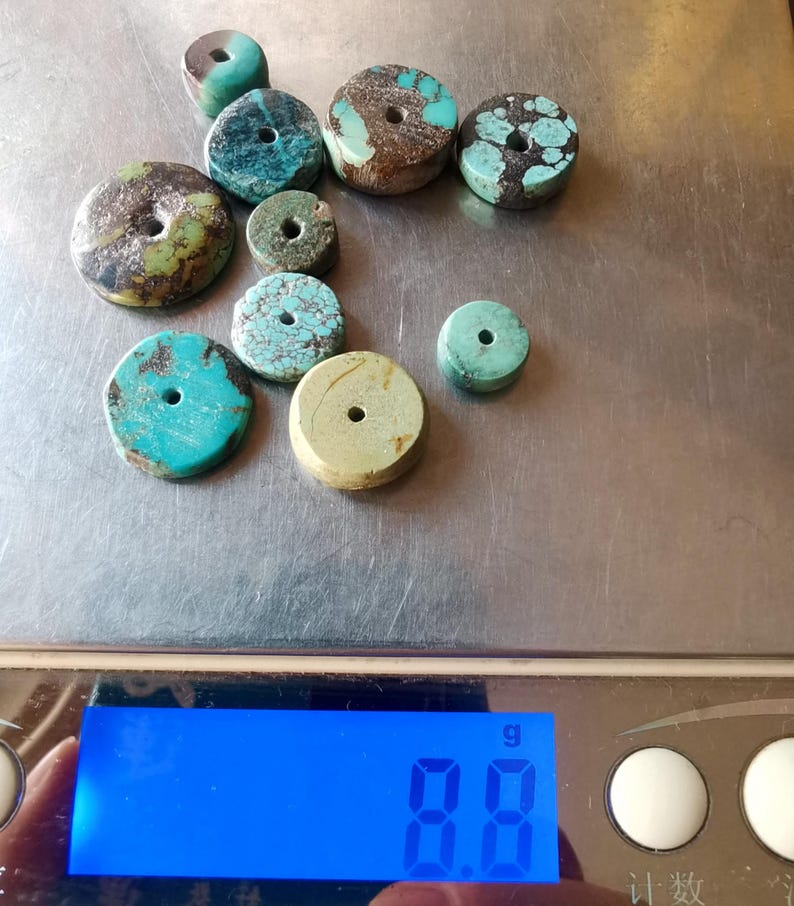 8.8g 10beads Genuine coin donut,natural old turquoise,green black loose beads,for making earring beads,bracelet beads,necklace image 2