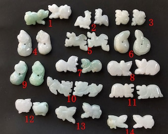 2pcs,Small Dog,Rooster,Monkey,ox,Horse,Snake,Sheep,Rat,Dragon,Tiger,pig,Rabbit,animal natural jadeite Jade stone Amulet Pendant head,link