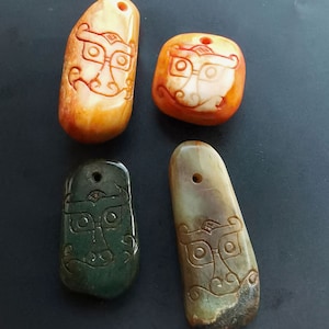 Carved face natural green jade stone pendant,Chinese amulet Handmade Jewelry Necklace Pendant