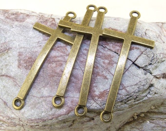 6pcs Large Cross Antique Bronze Pendant  Link Connector Antique Brass Jewelry Filigree Metal Cross Pendant Earwire Beads Findings P