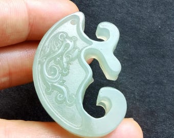 Dragon carving natural green Jade stone Pendant,charm Amulet for making handmade Necklace Jewelry Gift