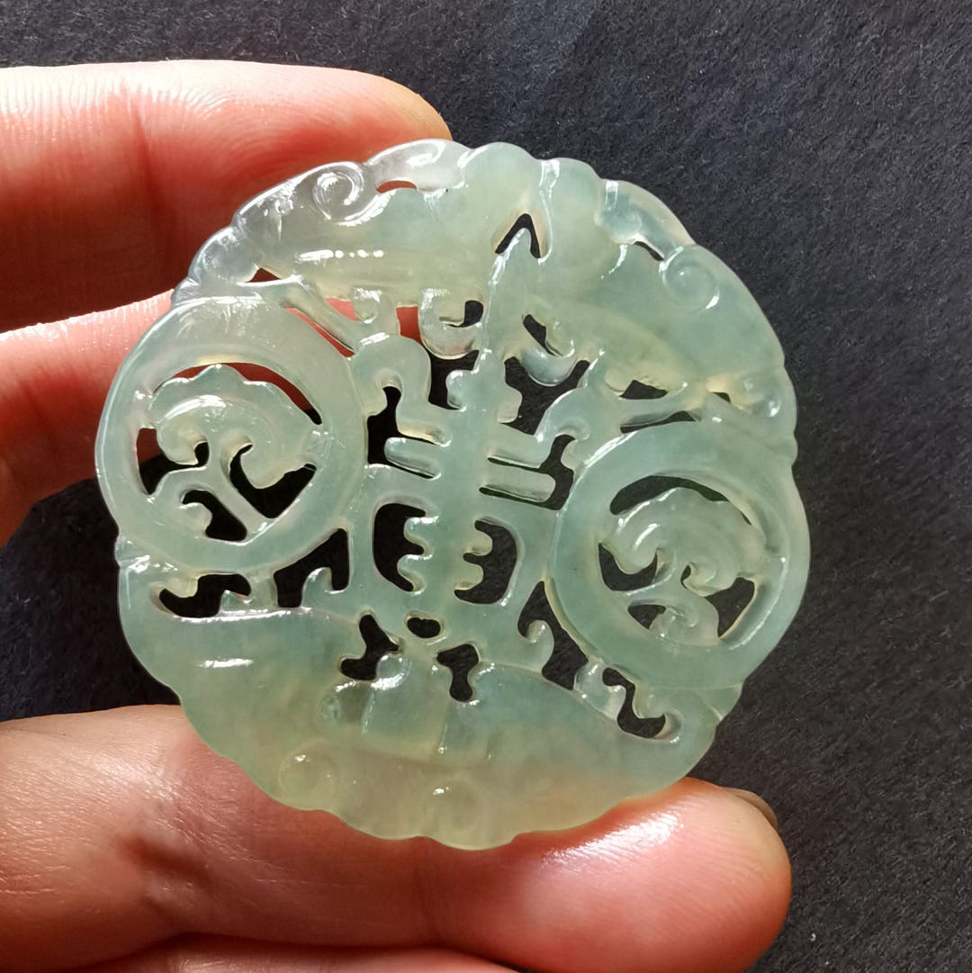 Circle Carving Ruyi Bat Bird Long Life Xiuyu Natural Green Jade Pendant ...