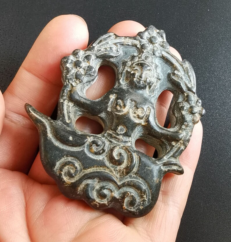 Pendentif chinois en pierre de jade noire antique pendentif Etsy