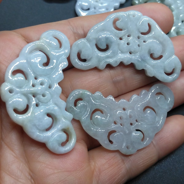 Flower natural jadeite link, Carved Grade A Natural jade stone, Burmese jade,Amulet beads, wholesale jadeite