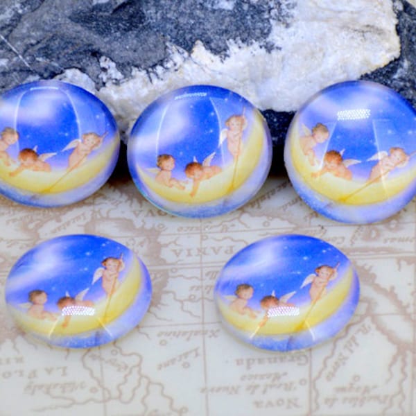 Circle Moon Angel Blue Handmade photo glass cabochon dome bead 10mm 12mm 14mm16mm 18mm 20mm 22mm 25mm 30mm Ear Brooch Ring Bracelet Necklace