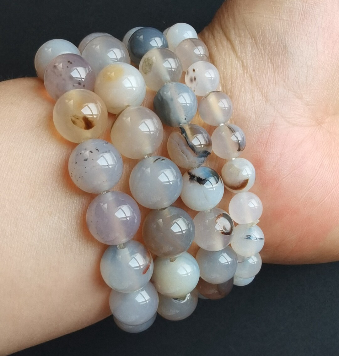 アクセサリー ours strong milon(white agate) Natural White Agate Stone Bracelet,8mm,10mm,12mm, Smooth