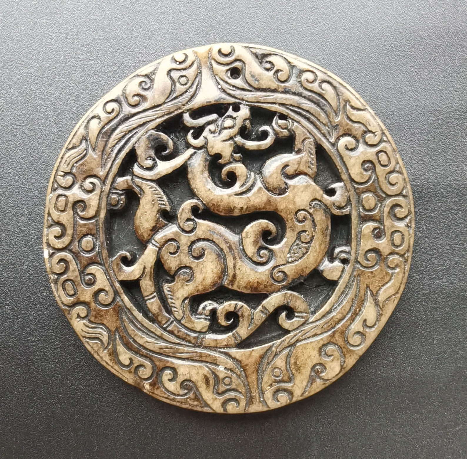 Circle Dragon pendant carved brown jade pendant large jade | Etsy