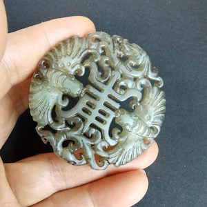 Dragon Phoenix bat long life word carving natural Jade stone Pendant,Good lucky Amulet for making handmade Necklace Pendant Jewelry A05