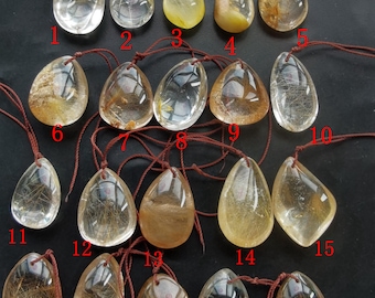 20styles,Teardrop Natural golden,white,brown rutilated Quartz Pendant,Crystal stone beads, Gemstone Bead,necklace pendant bead jewelry link