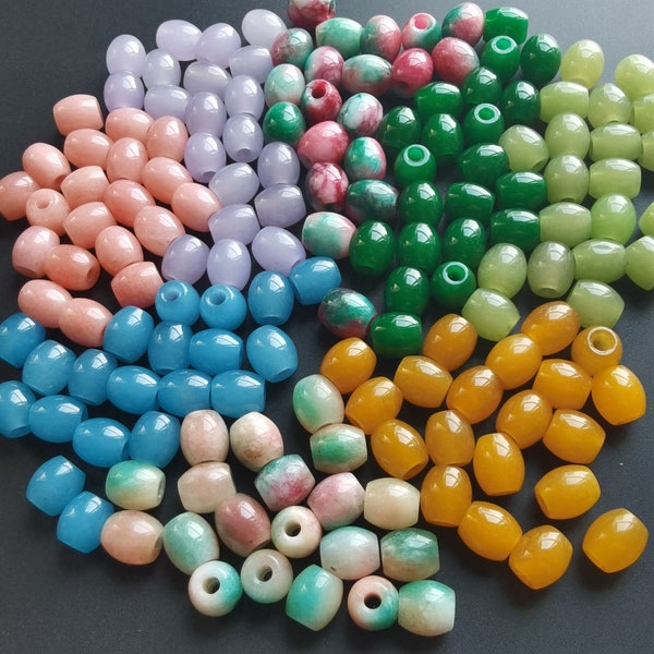 Dread Drum jade beads, green,Lime green,yellow,sea blue,Coral,lavender,barrel jade stone, large hole 4mm,Chinese LULUTONG, loose bead MG