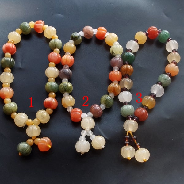 Natural jade Carvced Pumpkin bracelet,rainbow rondelle jade stone bracelet,woman gift,man bracelet,Stretch Bracelet