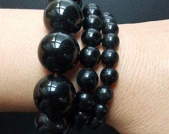 Round Black Obsidian stone bracelet,6mm,8mm,10mm,12mm,14mm,16mm,18mm,20mm,smooth Round,woman gift,man bracelet,Stretch Bracelet