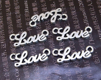 10 Silver Love Link Beads: Filigree Connector Pendants