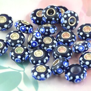 5beads 6Beads 10Beads Large Hole 4.5mm Charm Rondelle Blue White Circle Lampwork Handmade Glass Beads 7mmx14mm Glass Gemstone Beads