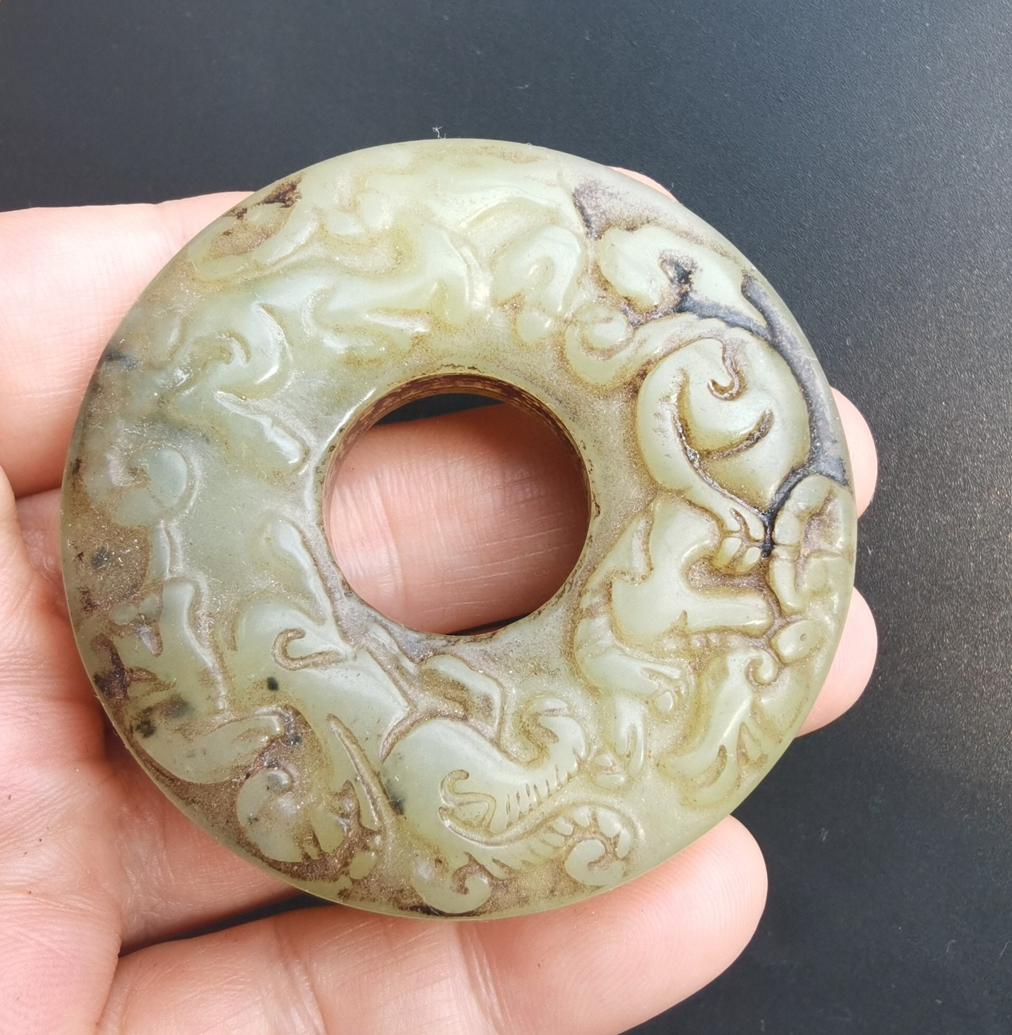 Chinese ancient Donut Jade stone pendant Carved natural green | Etsy
