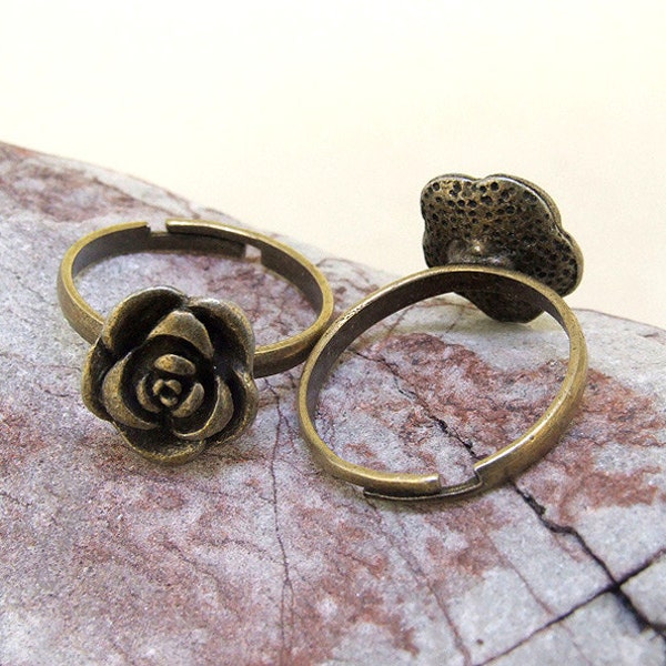 8PCS Q Antiqued Bronze Rose Flower Ring Base  DIY Kits Fit Necklace Bracelet  Pendant Jewelry Filigree Link Findings