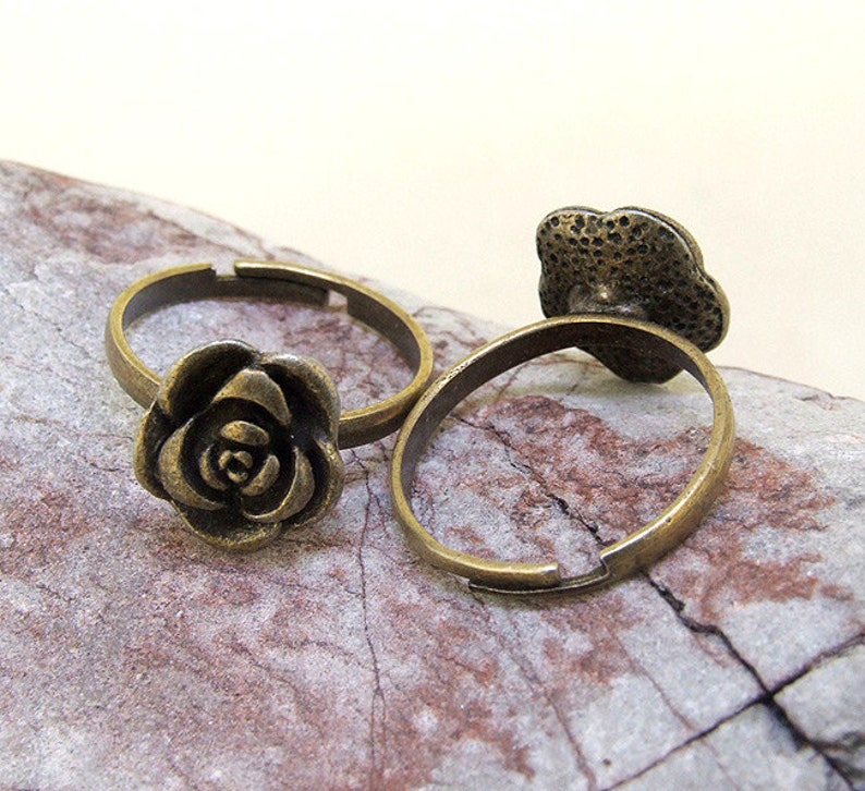 8PCS Q Antiqued Bronze Rose Flower Ring Base DIY Kits Fit Etsy