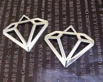 4 Silver Diamond Link Pendants: Filigree Connector Beads (30mm)
