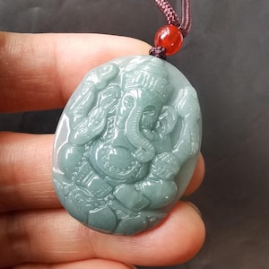 Certified,Carving Ganesh Elephant Natural blue Jadeite Jade stone pendant,Grade A,Prosperity Luck Charm Amulet necklace,Gemstone jewelry