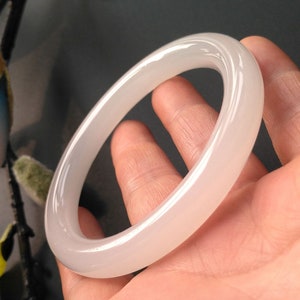 52mm-65mm Untreated Natural white jade Bangle, Circle Smooth jade stone bracelet, charm gemstone bead woman man wide bangle, best gift