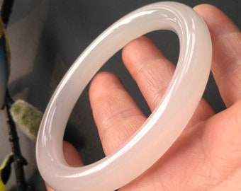 Natural White Jade Bangle: Smooth Gemstone Bracelet (52mm-65mm)