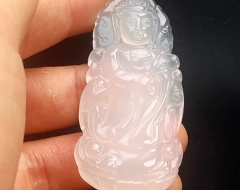 Bodhisattva,Guanyin Agate,ice white,Chalcedony Carved Pendant, gemstone bead Stone Amulet,Healing for making necklace jewelry