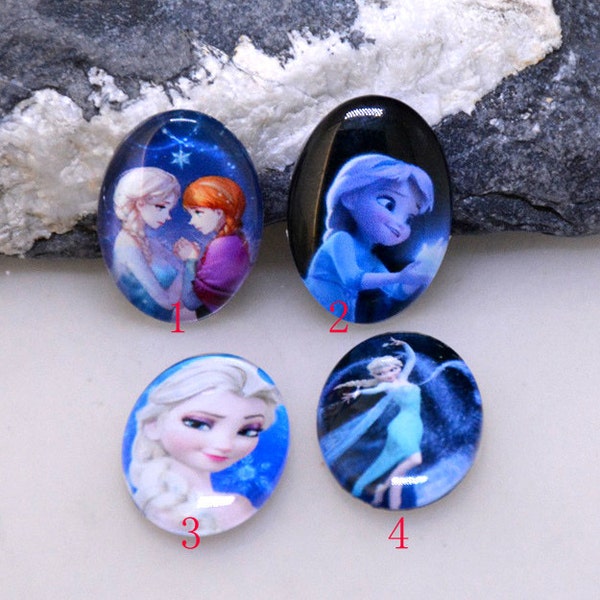 4Style Oval Blue Frozen Elsa Handmade photo glass cabochon dome Bead 10x14mm13x18mm 18mmx25mm 30mmx40mm Ear Brooch Ring Necklace Bracelet