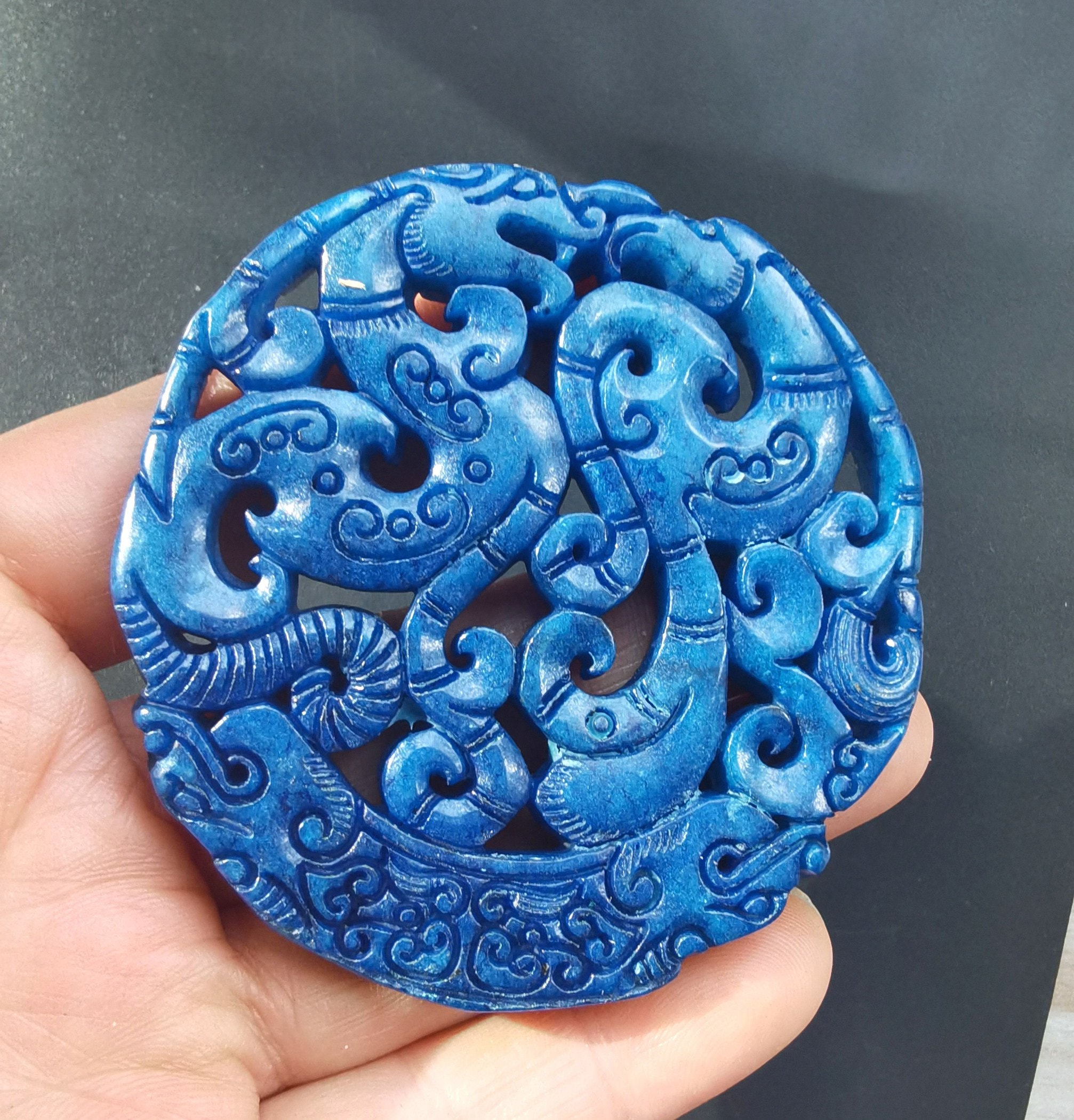 Chinese ancient Jade stone Pendant Circle Carved Dragon Etsy