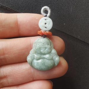 Laughing Buddha,carving Natural Burmese green Jadeite Jade stone pendant,Grade A,Amulet necklace Pendant,Gemstone good lucky charm jewelry