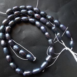 18“ Loose black blue rice 6mmx9mm charm freshwater cultured Pearl loose beads,FULL one STRAND